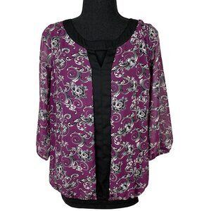 Purple Abstract Top Three Quarter Sleeve